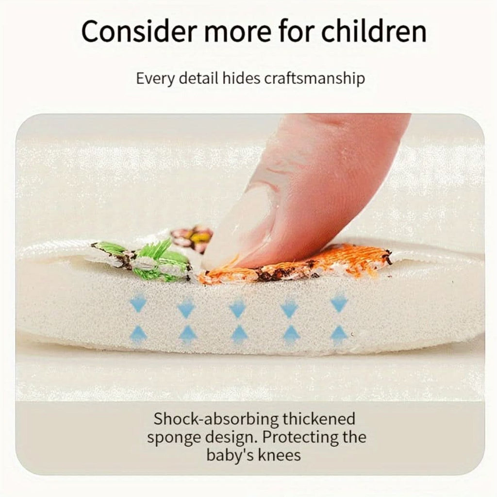 kainchhi baby knee pads with cute animal embroidery, shock-absorbing thickened sponge design for crawling babies.