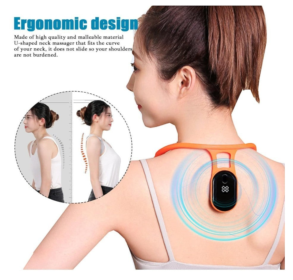 kainchhi Smart Posture Corrector for kids, orange, ergonomic U-shape design with digital display.